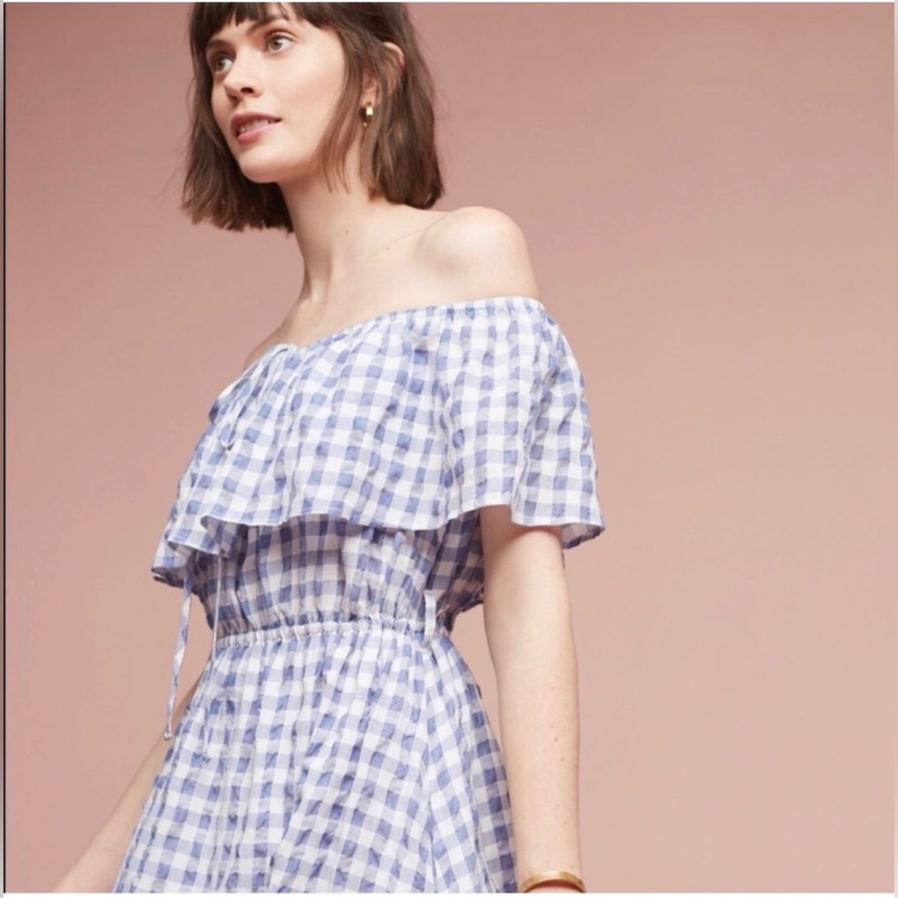 Anthropologie 11.1. Tylho Kinsey Gingham Off-shoulder Blue